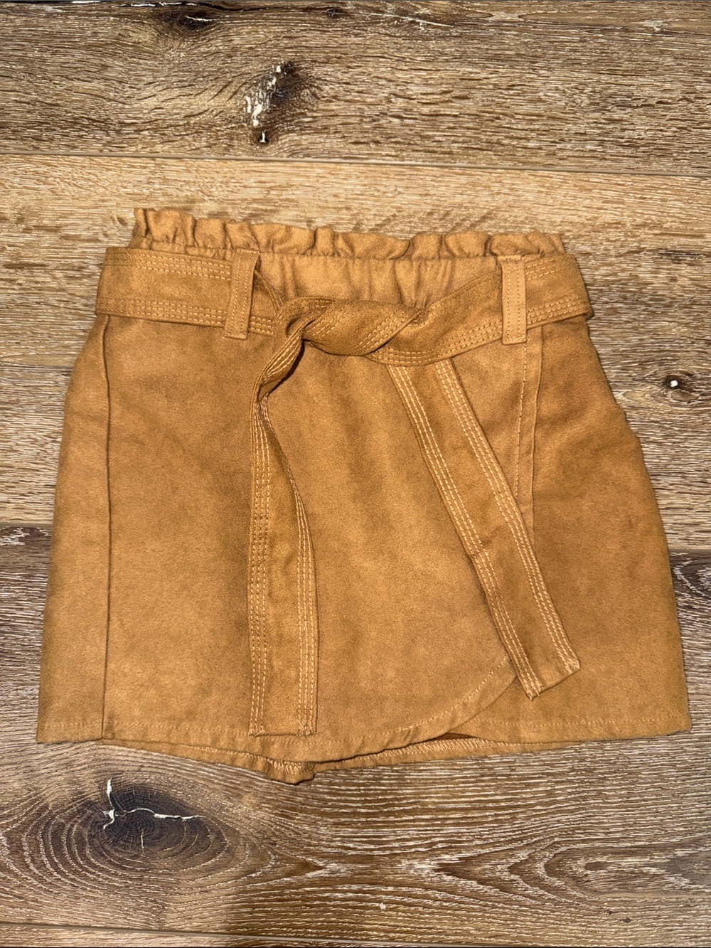 abercrombie kids Tan Faux-Suede Wrap Skort with Tie
